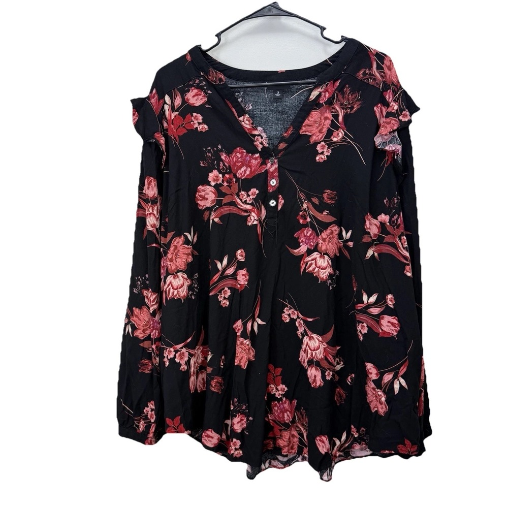 Torrid Black Floral Challis Ruffle Trim Pullover Top Size 3X - Picture 6 of 12